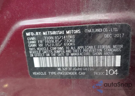 2018 Mitsubishi Mirage G4 Es from USA, damaged, VIN ML32F3FJ0JHF08194